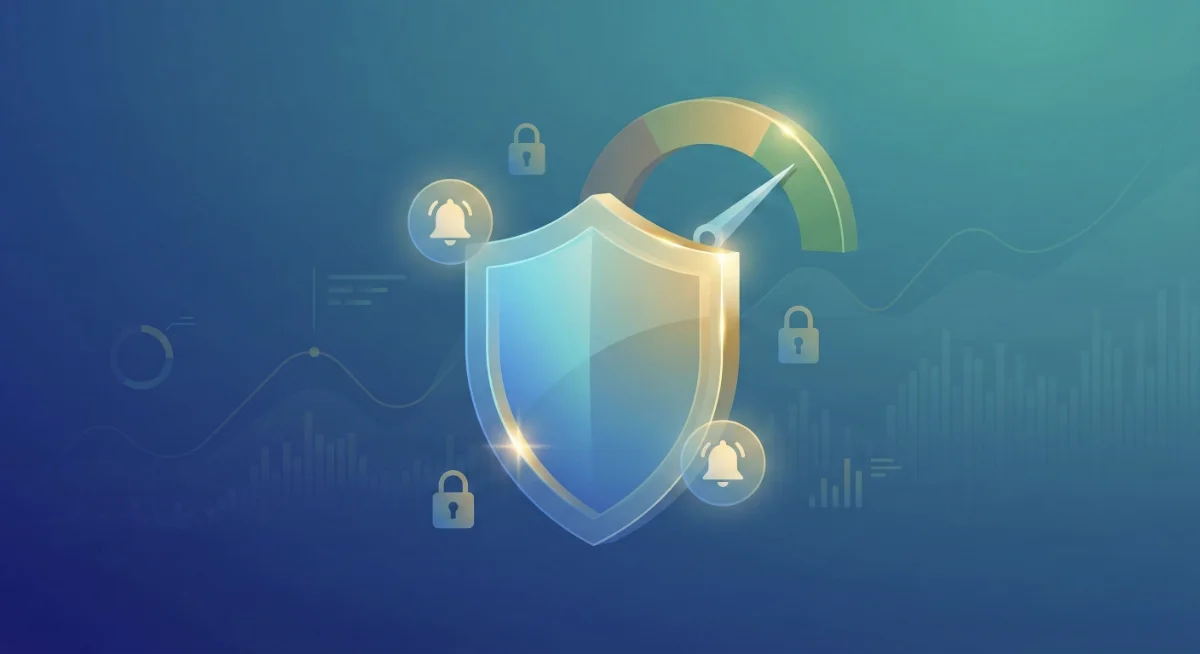 Person reviewing credit monitoring alerts on smartphone with security icons